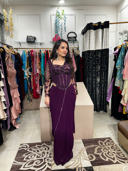 Royal Plum Elegance Drape Saree RC588
