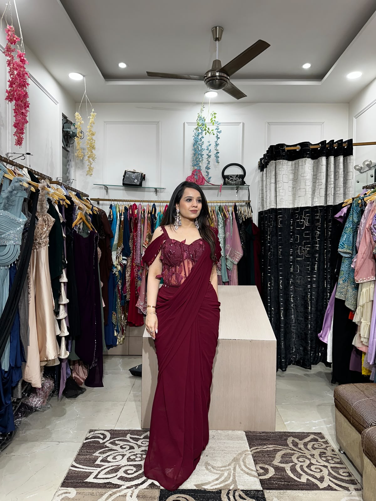 Red Ruffle Saree RC582