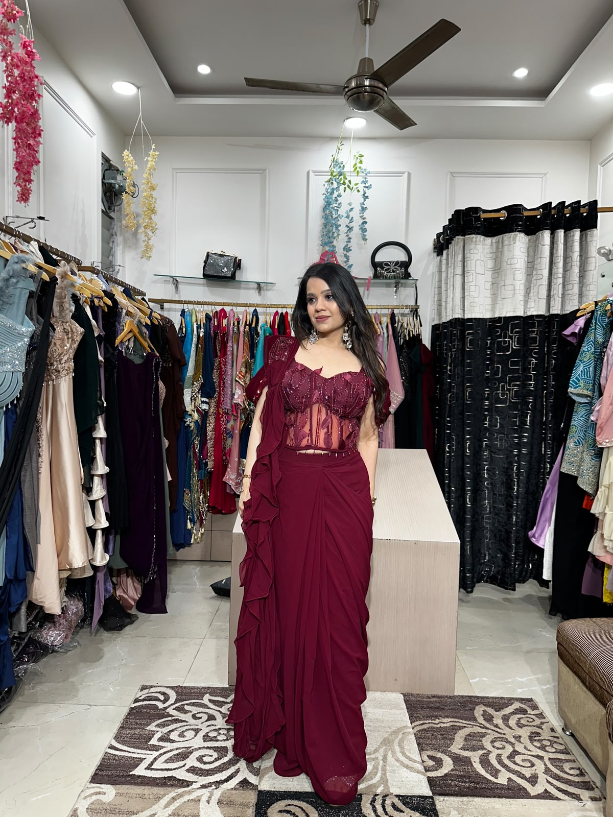Red Ruffle Saree RC582