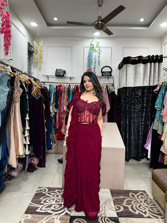 Red Ruffle Saree RC582