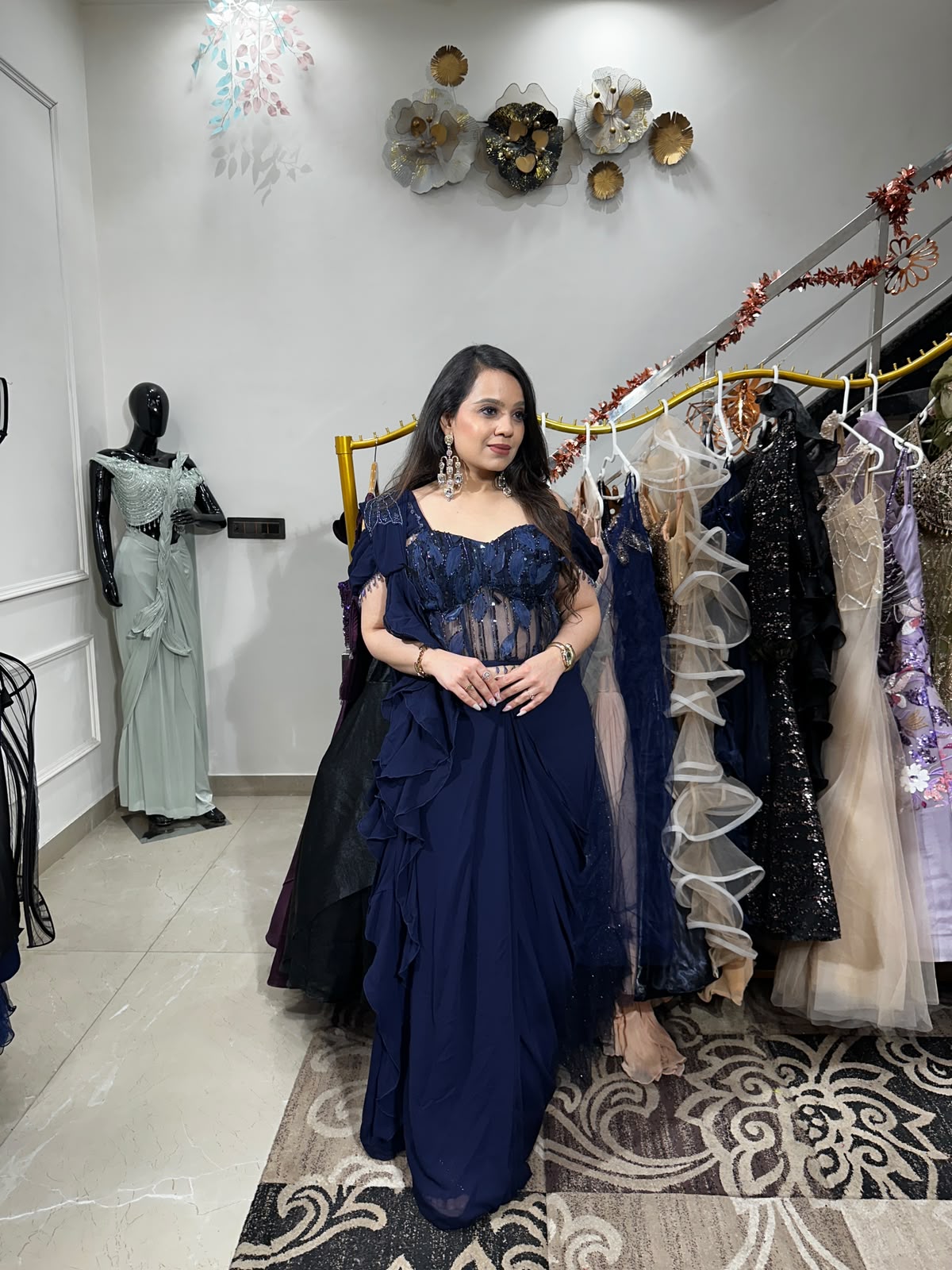 Midnight Sapphire Ruffle Saree RC581