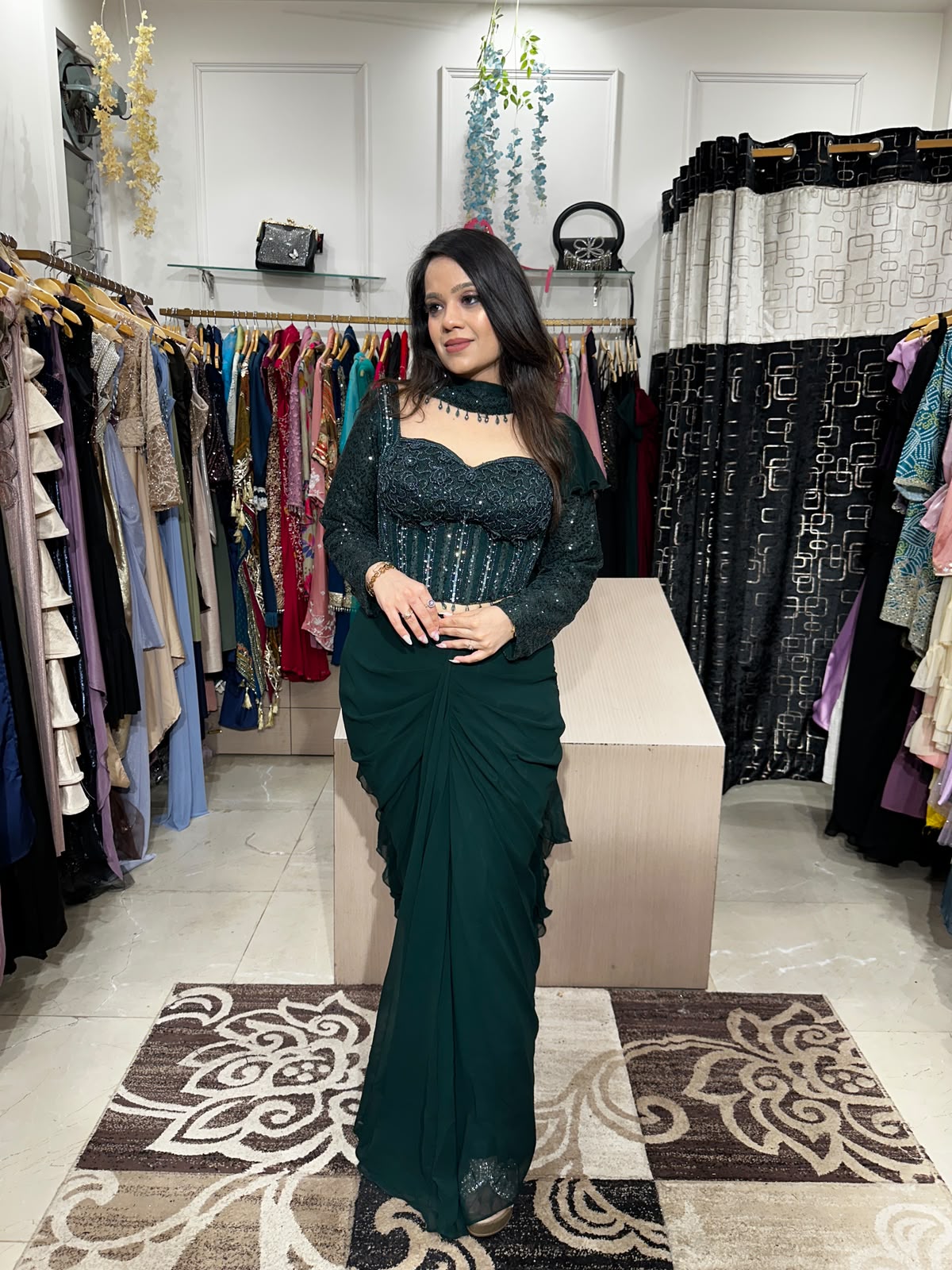 Emerald Elegance Drape Saree RC592