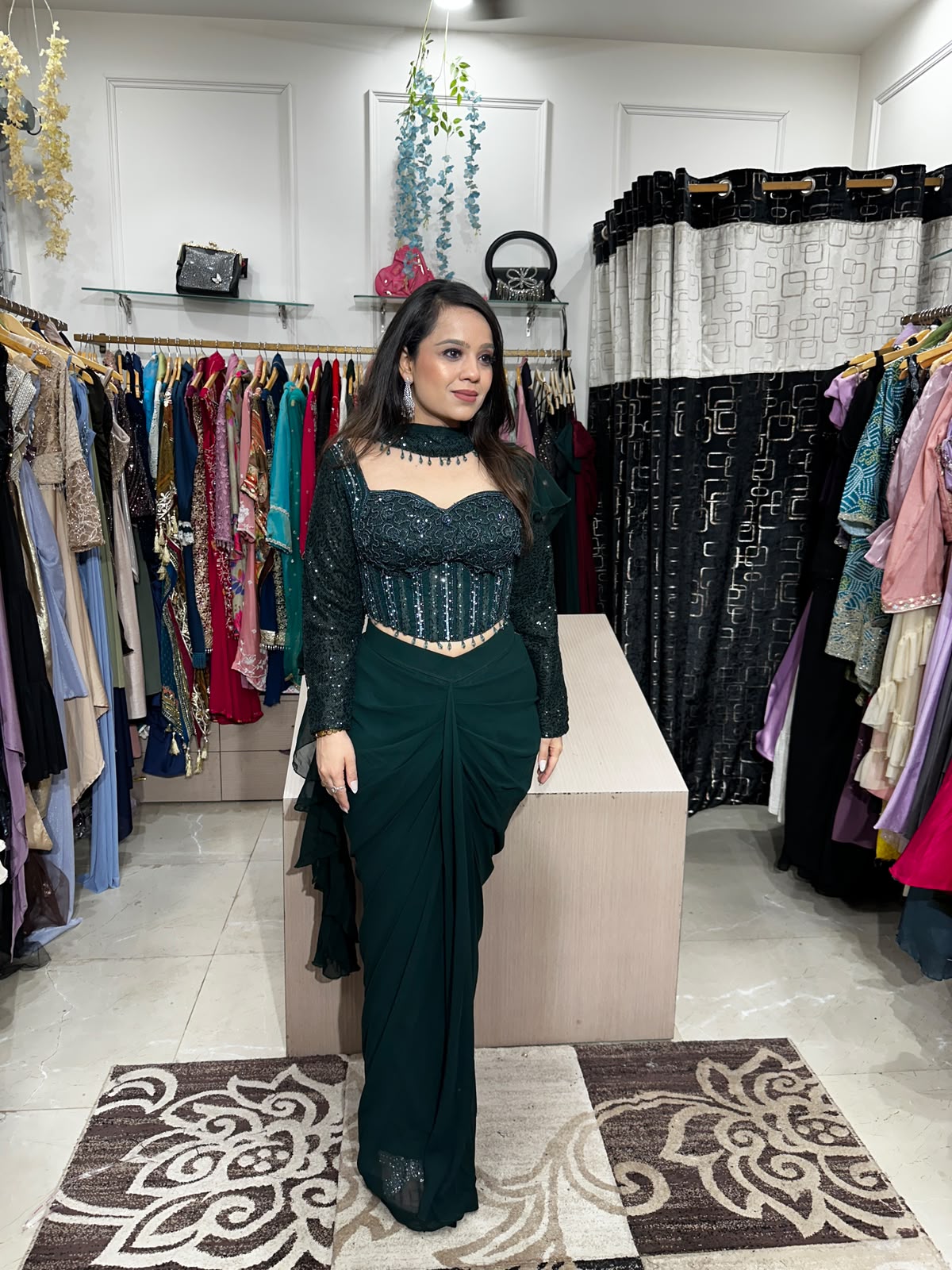 Emerald Elegance Drape Saree RC592