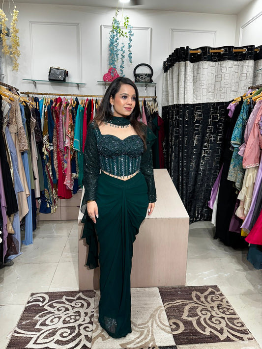 Emerald Elegance Drape Saree RC592