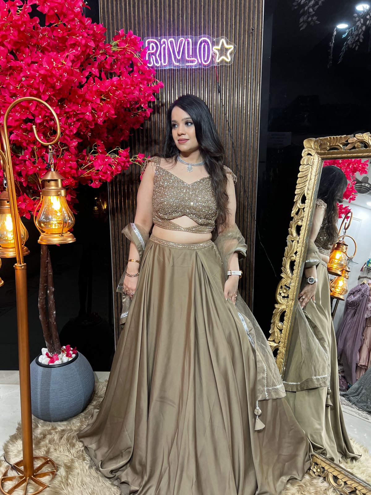Mocha Shimmer Lehenga Set AC87