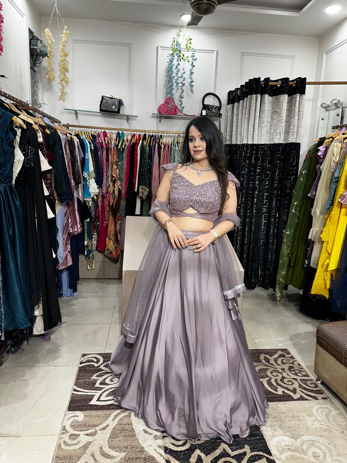 Blush Pinkish Purple Shimmer Lehenga Set AC88