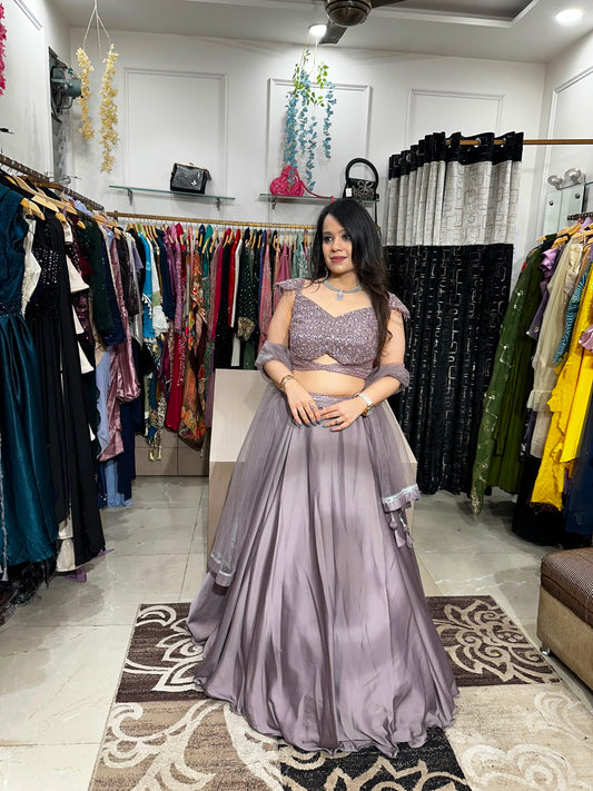 Blush Pinkish Purple Shimmer Lehenga Set AC88