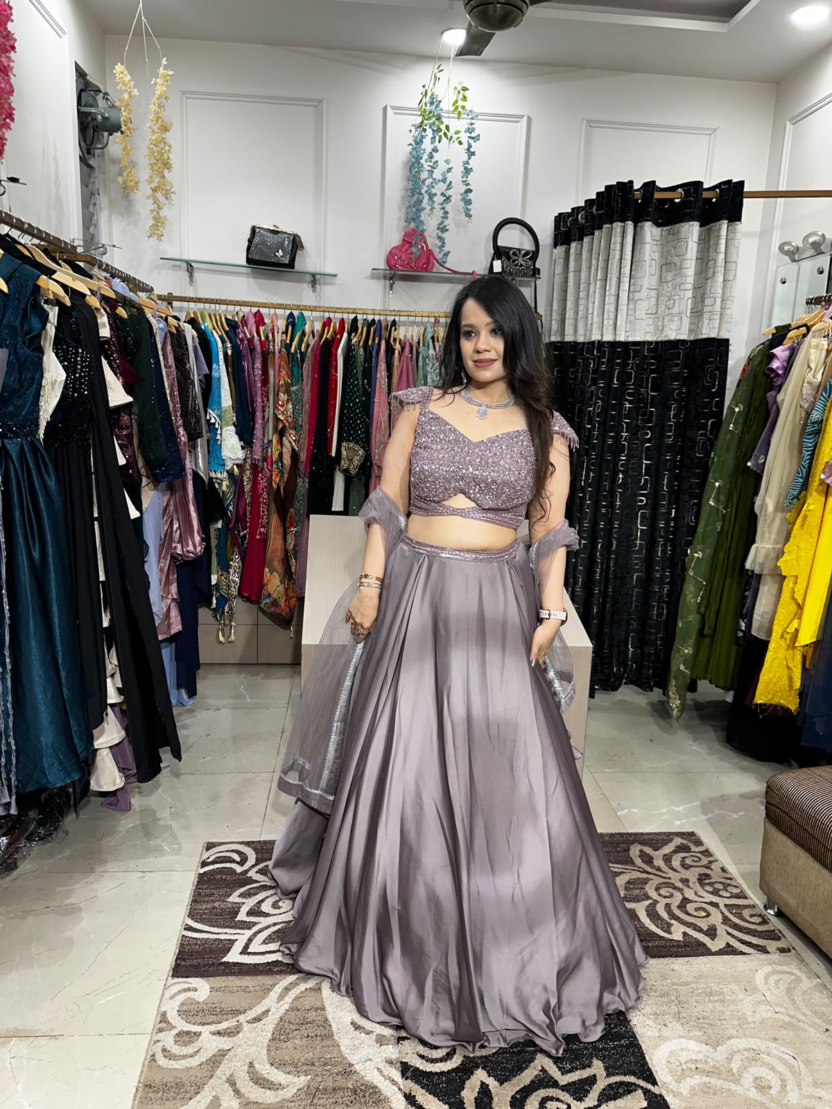 Blush Pinkish Purple Shimmer Lehenga Set AC88