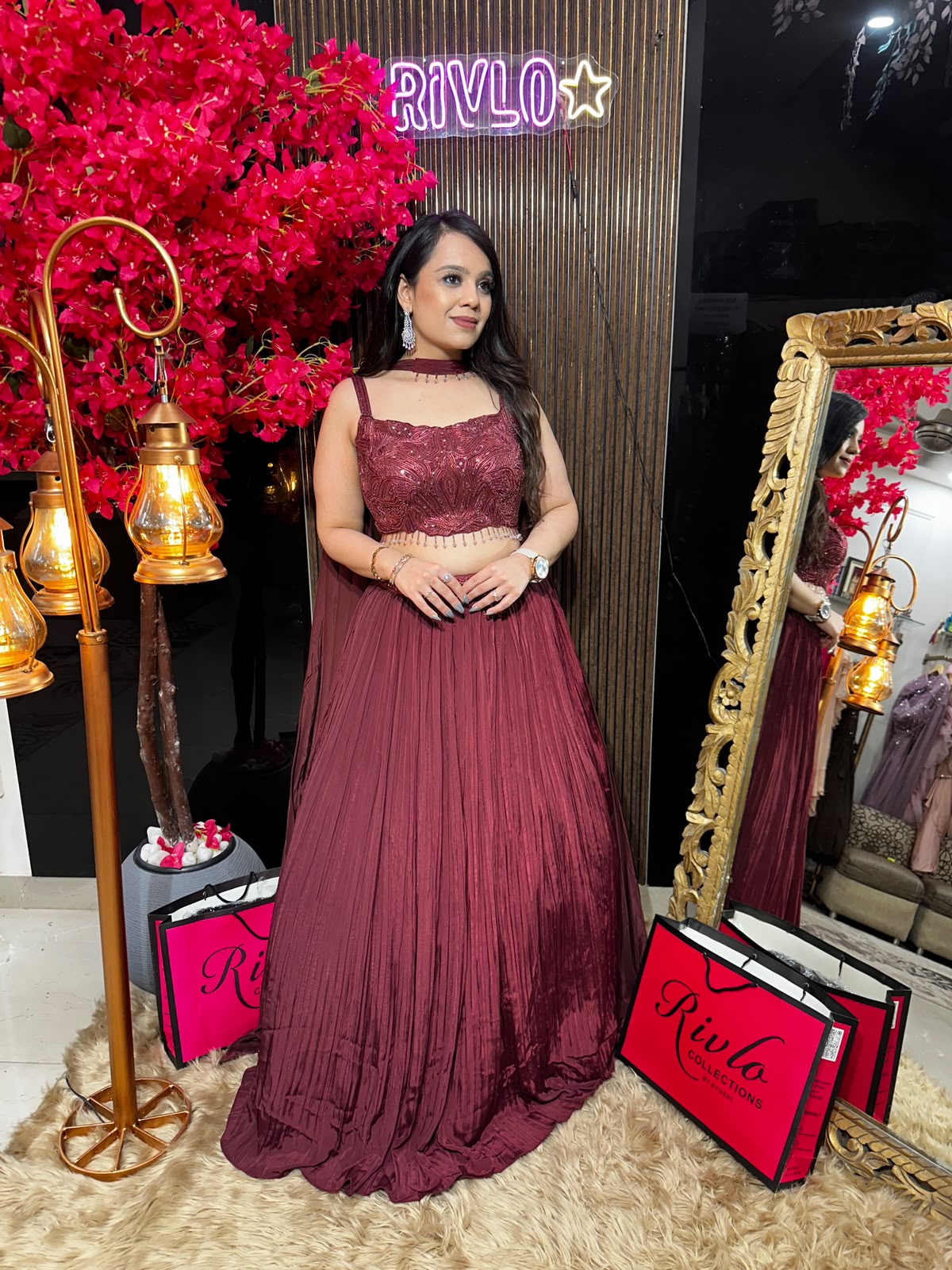 Ruby Red Gold Cape Lehenga Set AC86