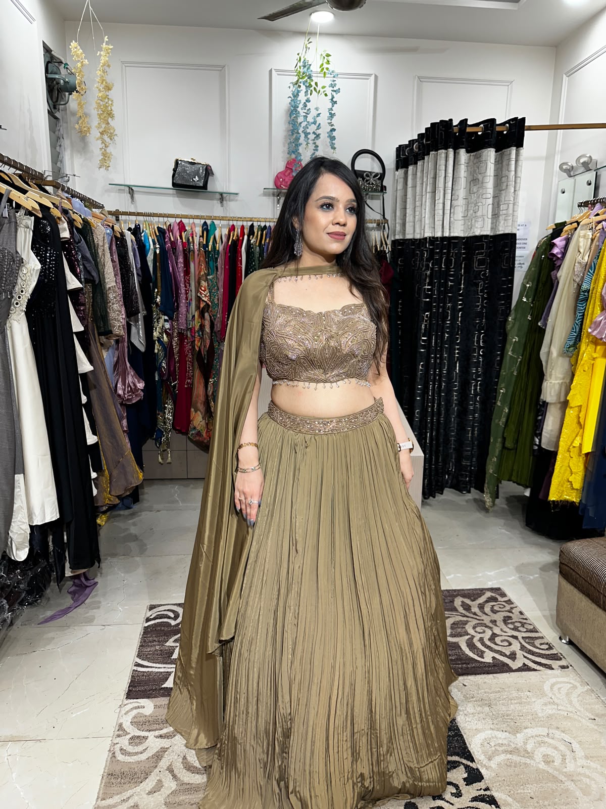 Champagne Gold Cape Lehenga Set AC85