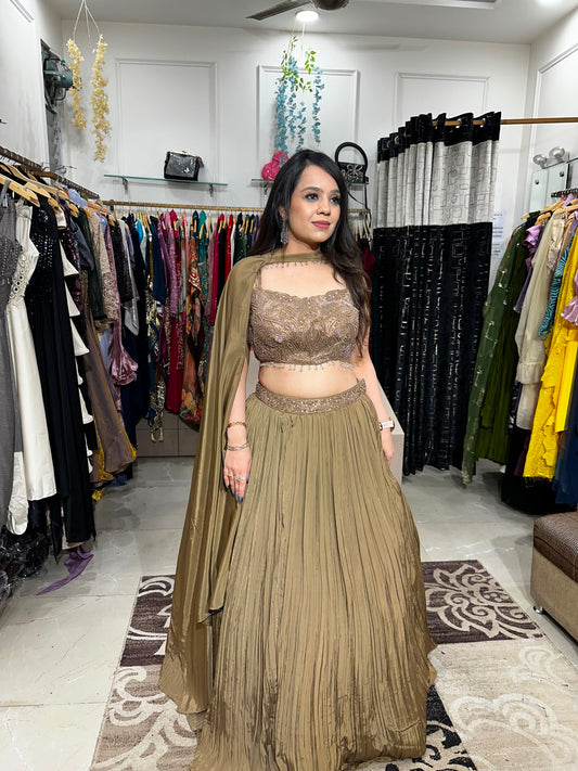 Champagne Gold Cape Lehenga Set AC85