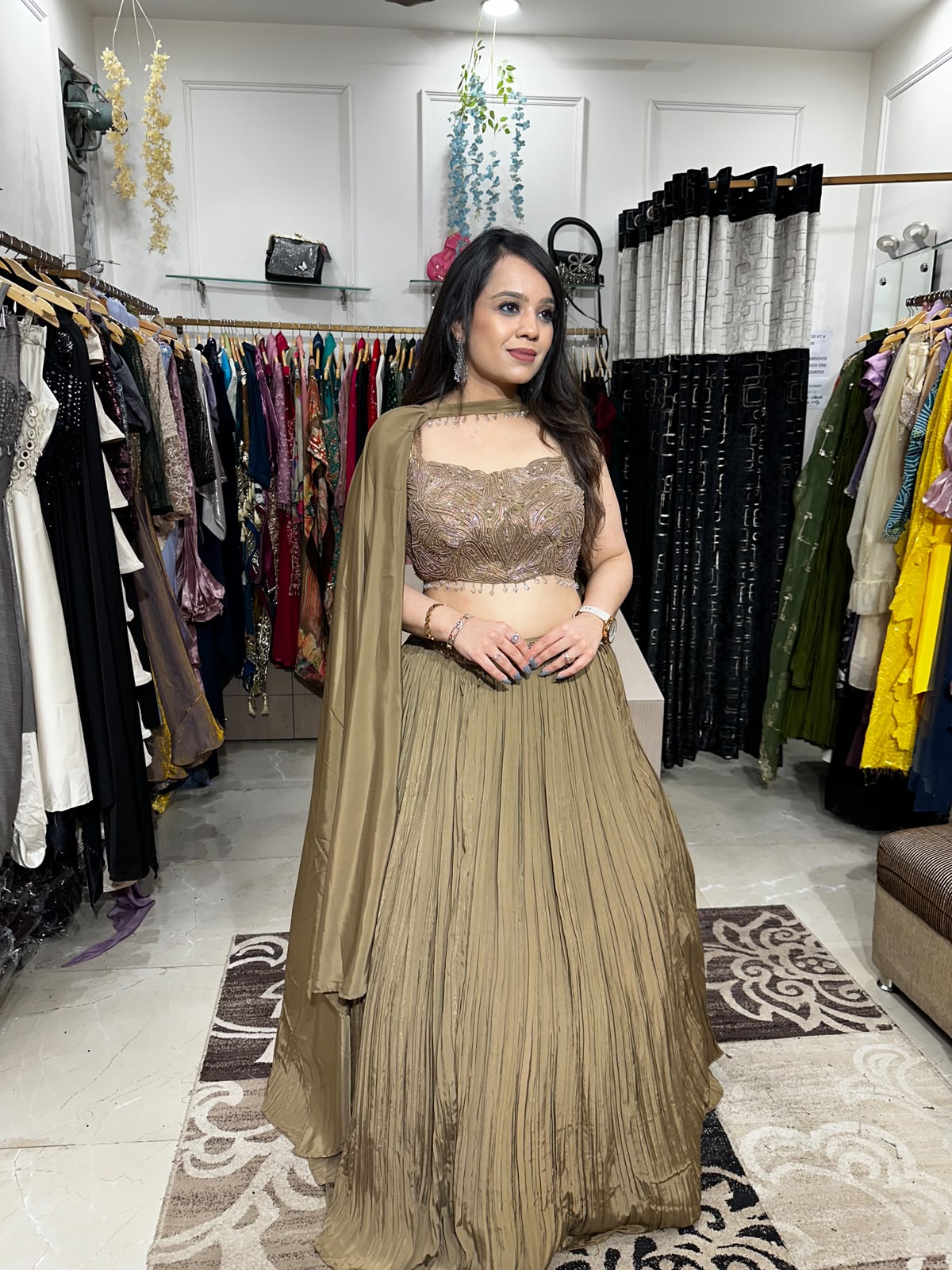Champagne Gold Cape Lehenga Set AC85