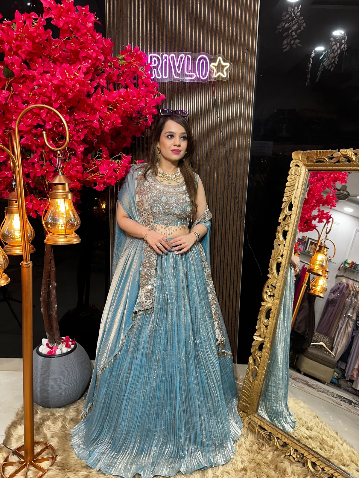 Powder Blue Cape Lehenga Set AC90