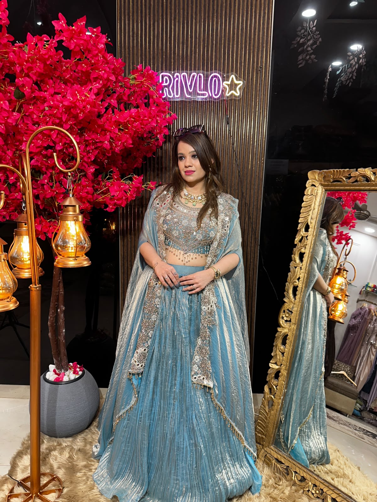 Powder Blue Cape Lehenga Set AC90