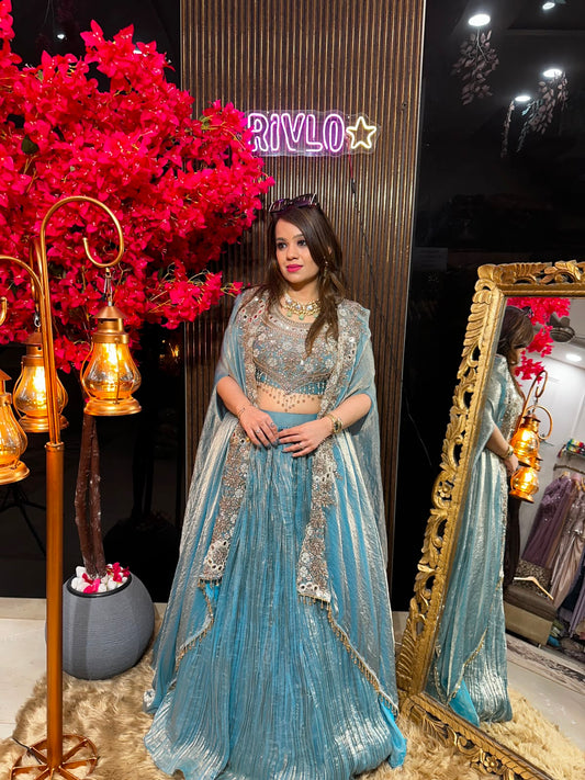 Powder Blue Cape Lehenga Set AC90