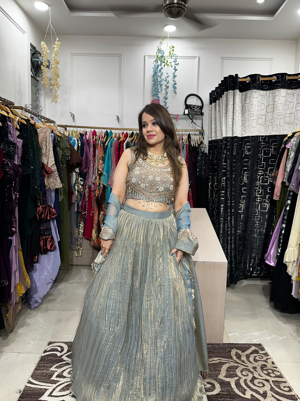 Goldenish Green Cape Lehenga Set AC91