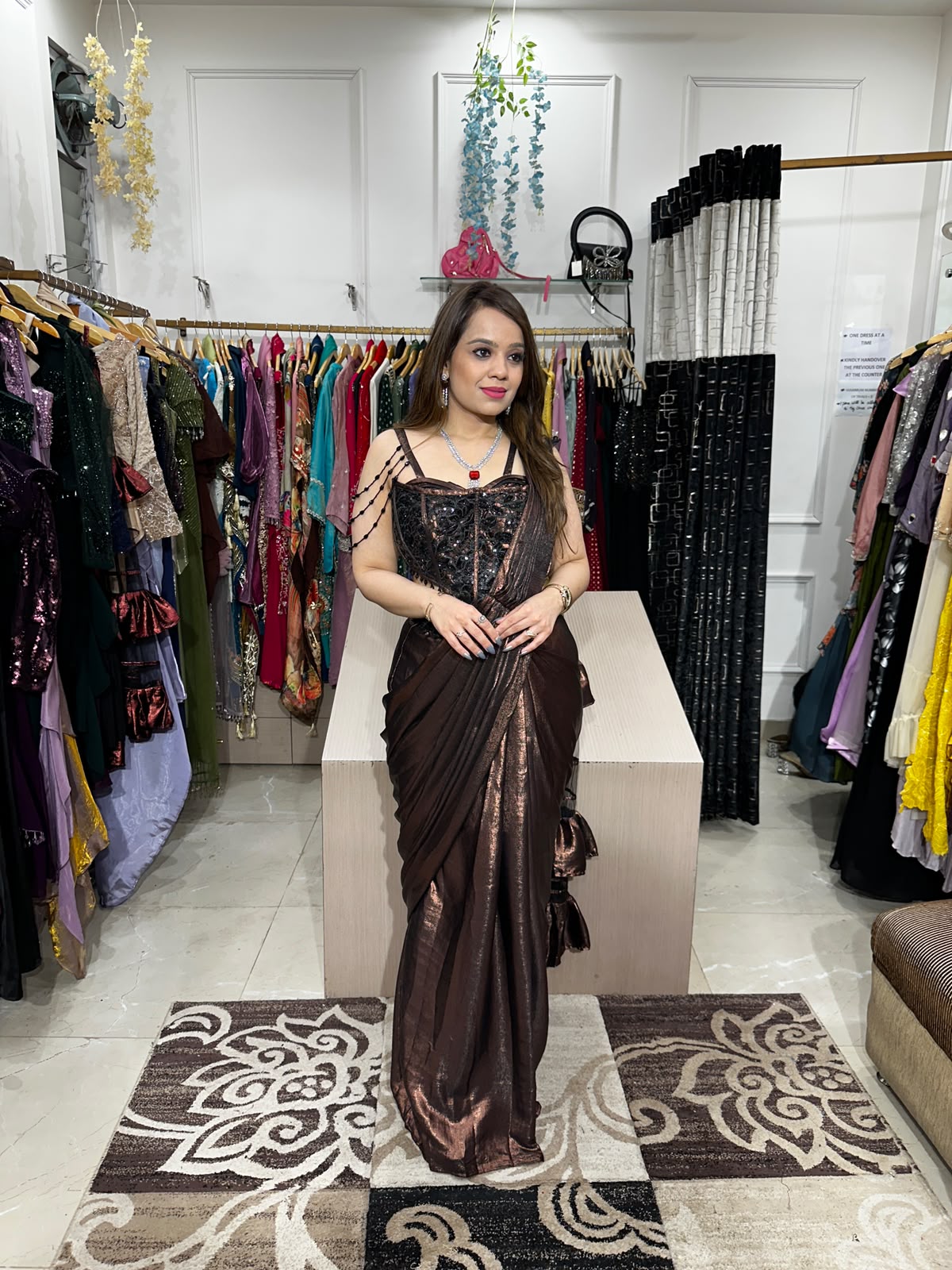 Gold And Electric Red Draped Indo-Western Set with Corset Blouse RC605