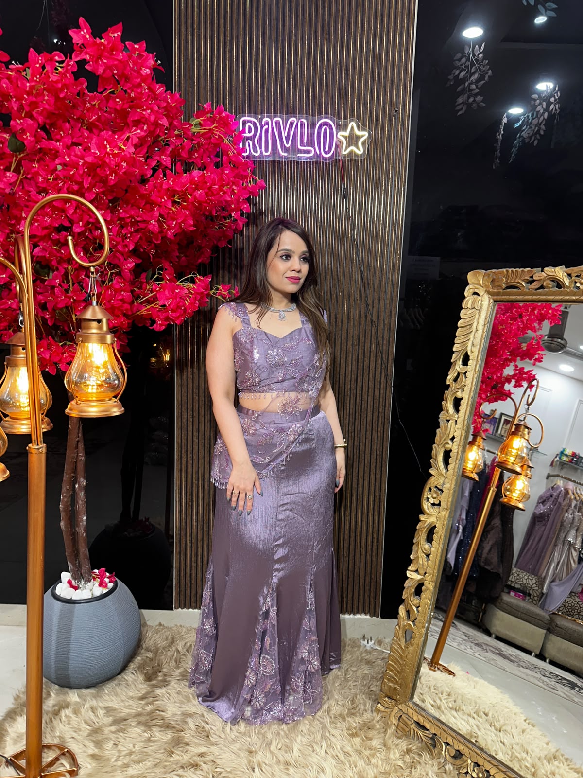 Purple, Green & Blue Pre-Draped Saree RC604