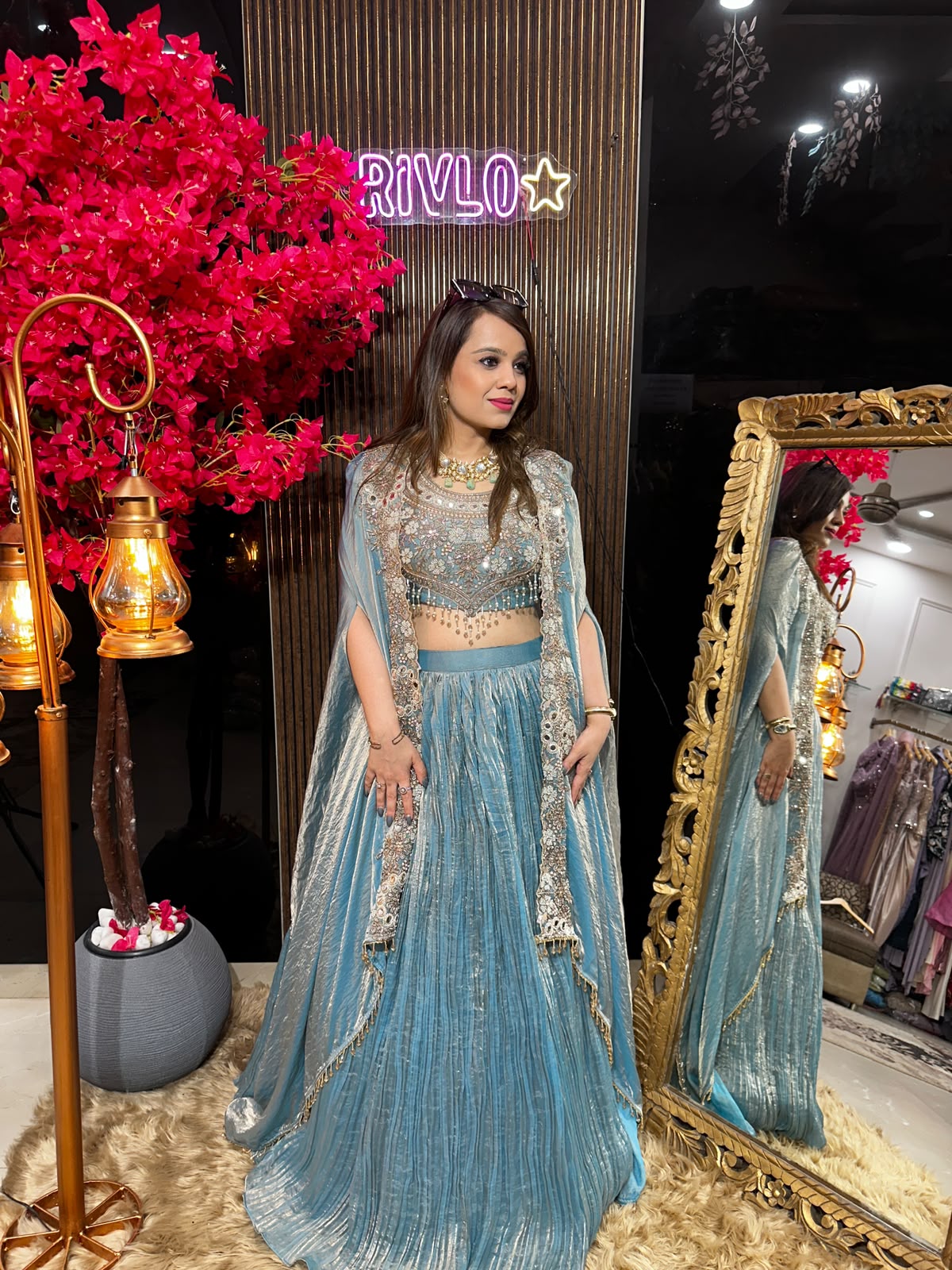 Powder Blue Cape Lehenga Set AC90