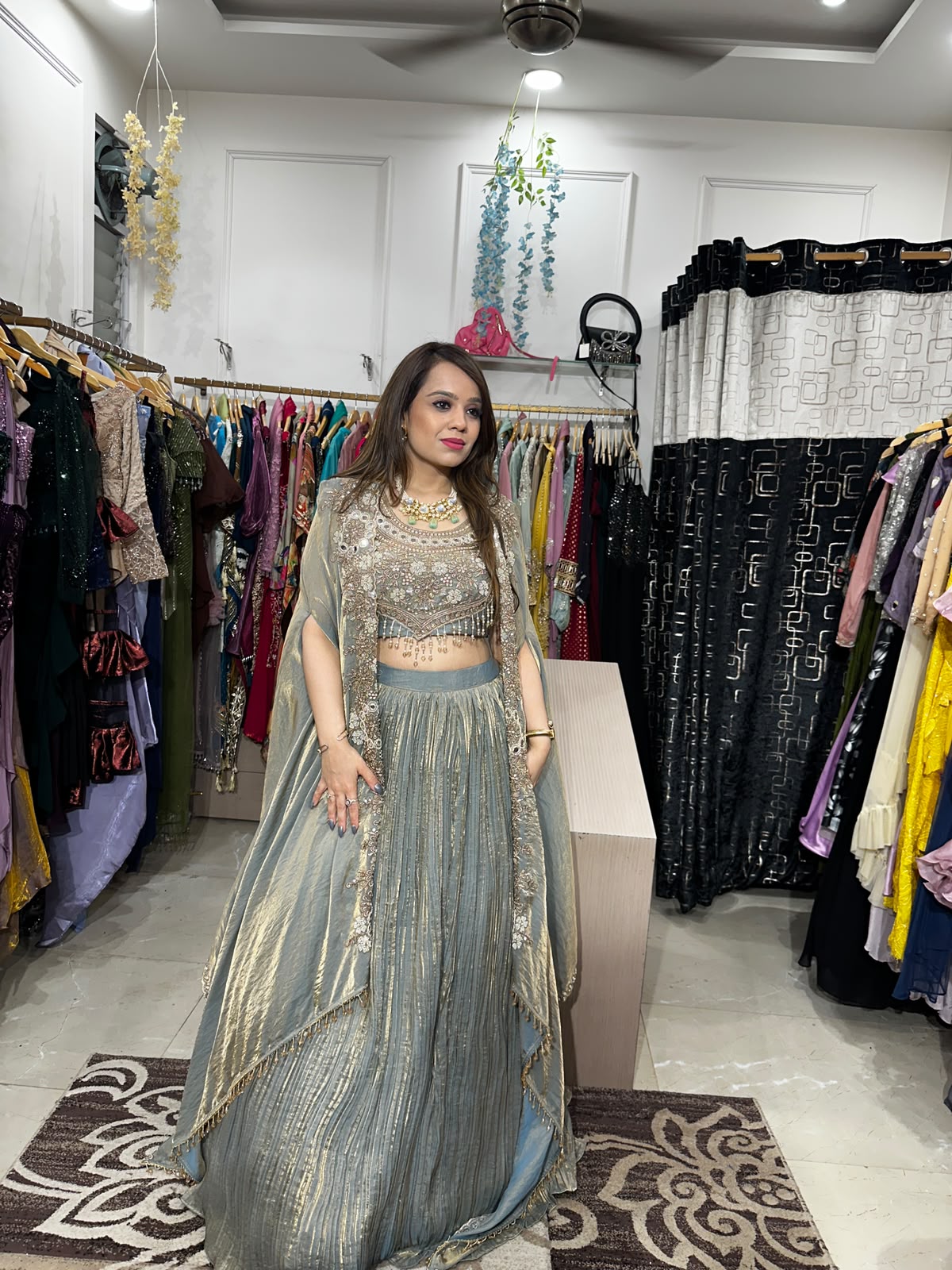 Goldenish Green Cape Lehenga Set AC91