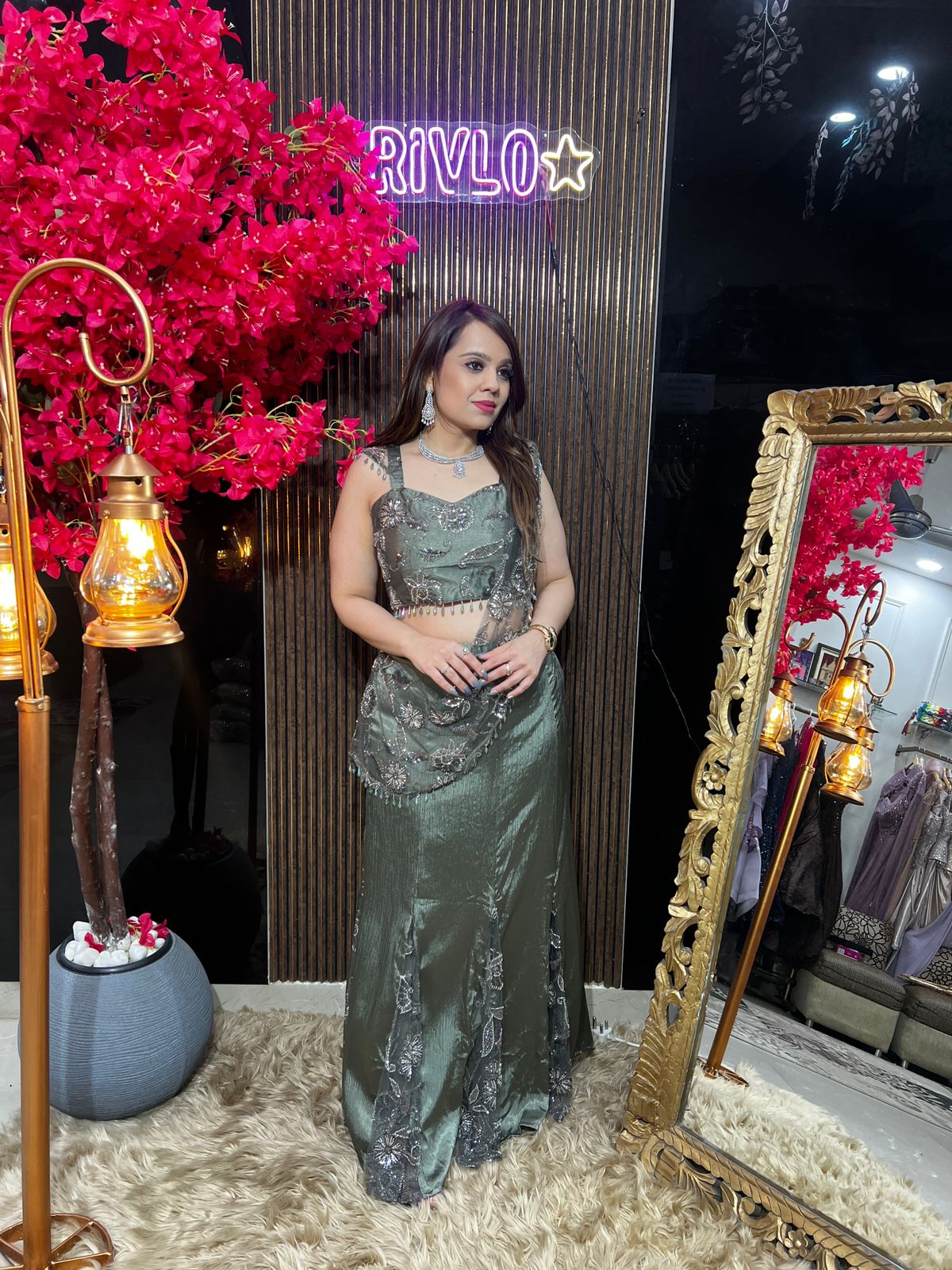 Purple, Green & Blue Pre-Draped Saree RC604