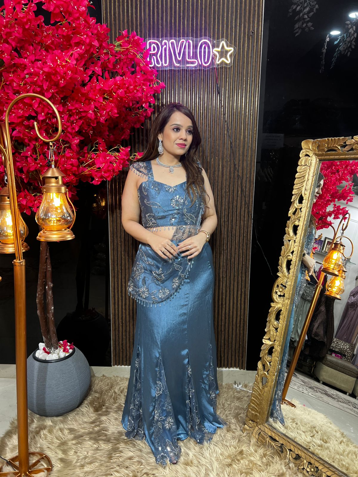 Purple, Green & Blue Pre-Draped Saree RC604