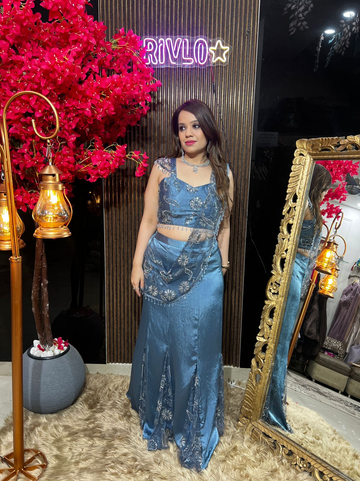 Purple, Green & Blue Pre-Draped Saree RC604