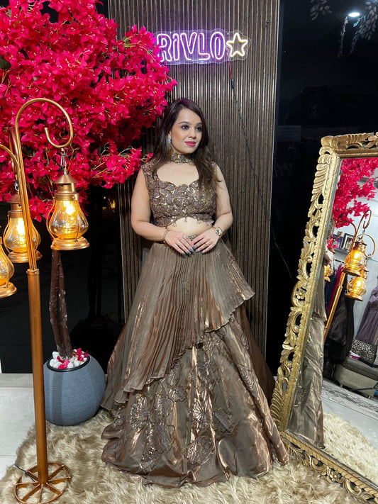 Champagne Bronze Layered Lehenga Set AC93