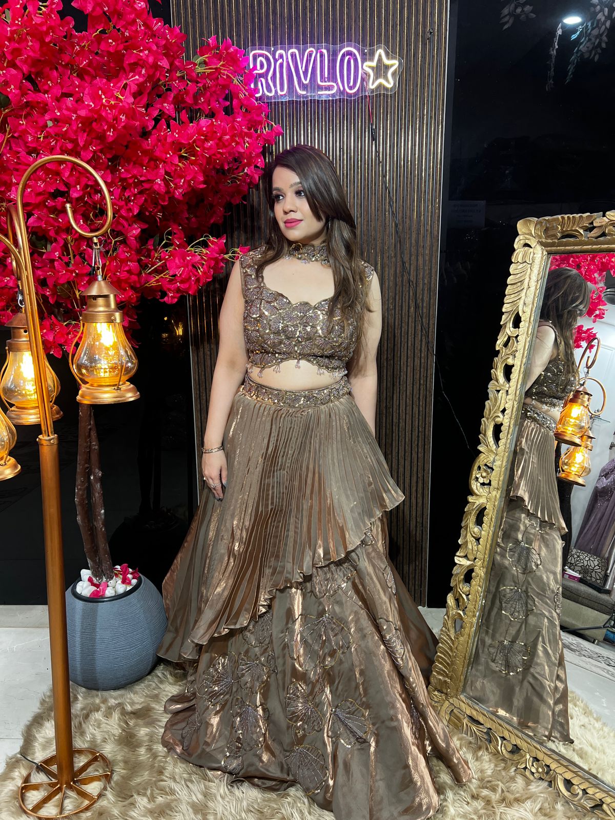 Champagne Bronze Layered Lehenga Set AC93