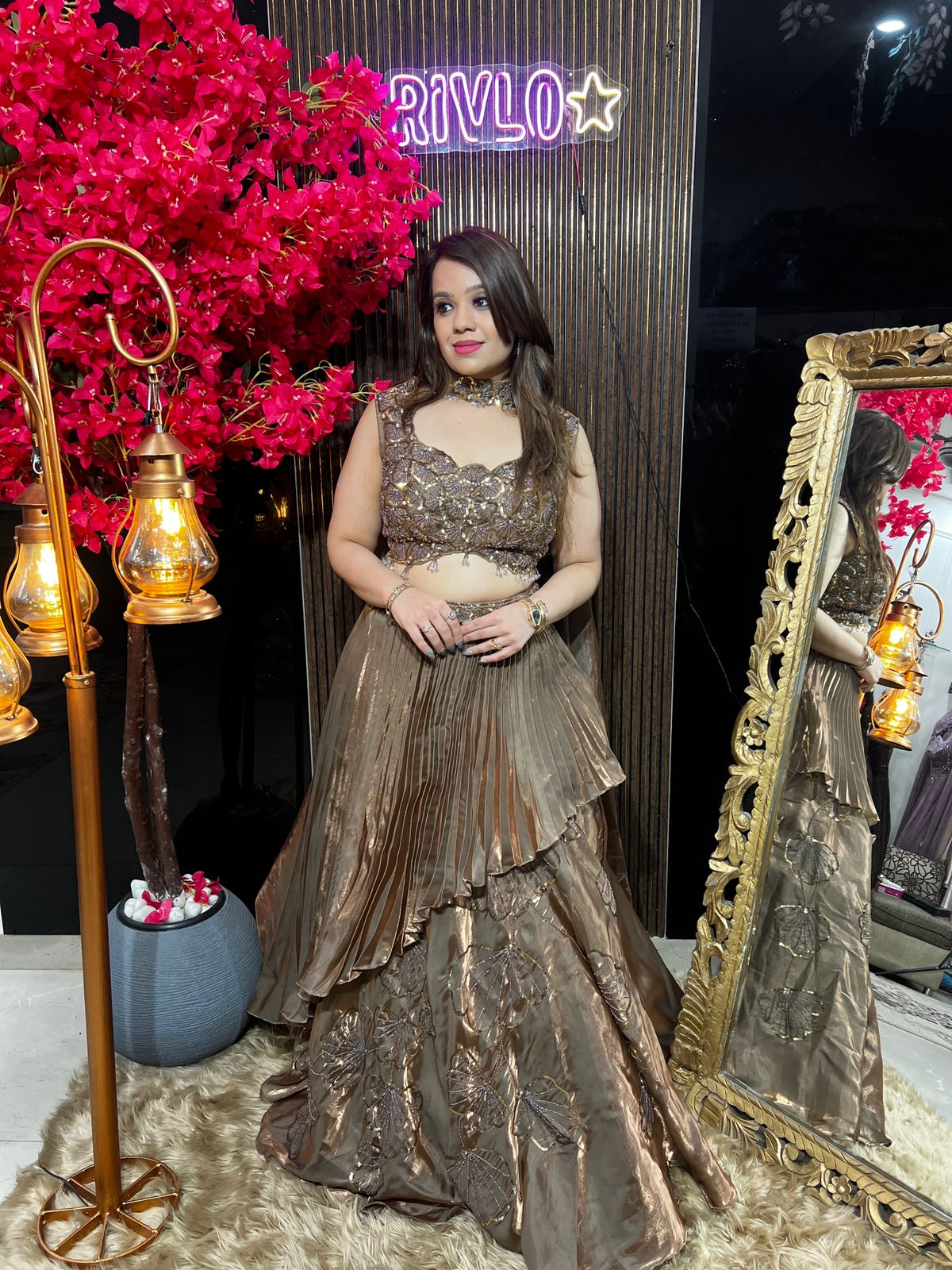 Champagne Bronze Layered Lehenga Set AC93