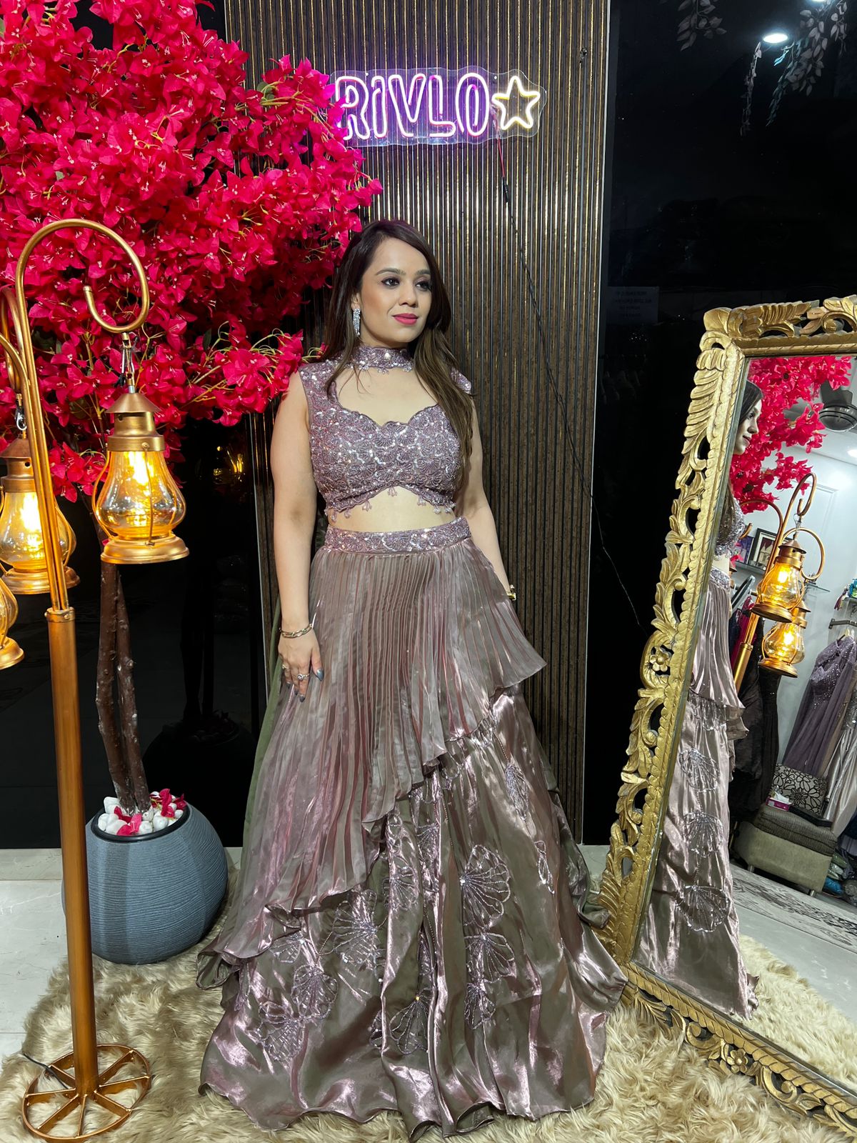 Metalic Pink Layered Lehenga Set AC94
