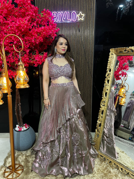 Metalic Pink Layered Lehenga Set AC94