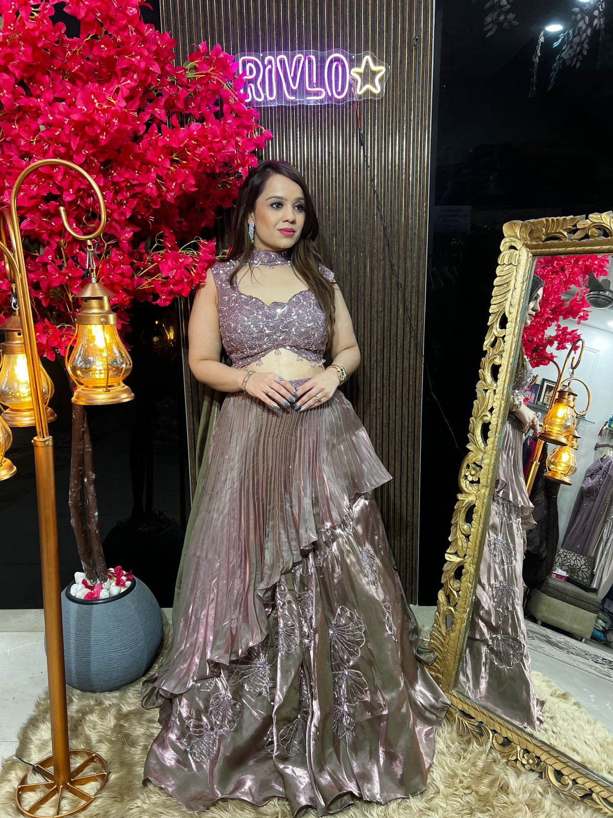 Metalic Pink Layered Lehenga Set AC94
