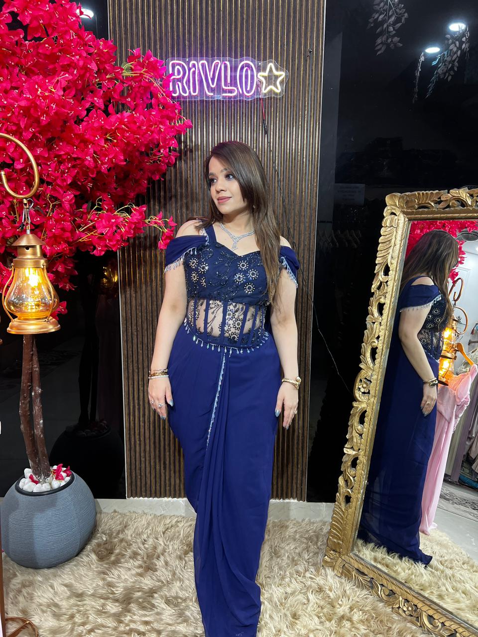 Baby Pink, Fucia & Blue Ruffle Drape Saree RC610