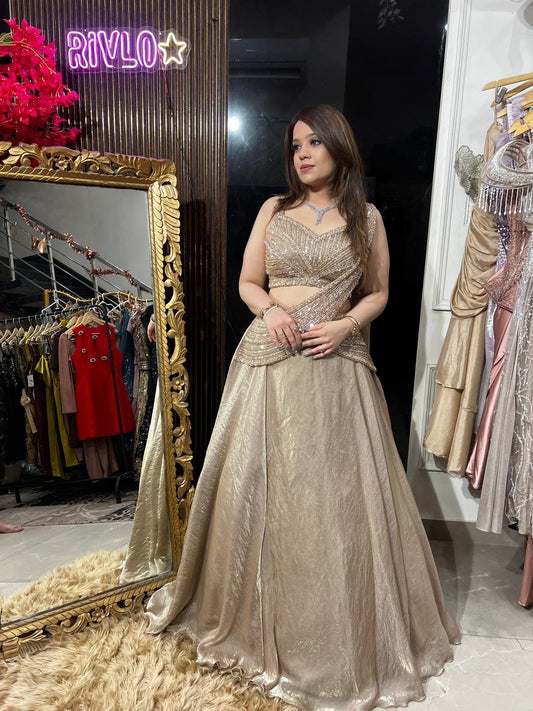 Champagne Gold Drape Lehenga Set AC102