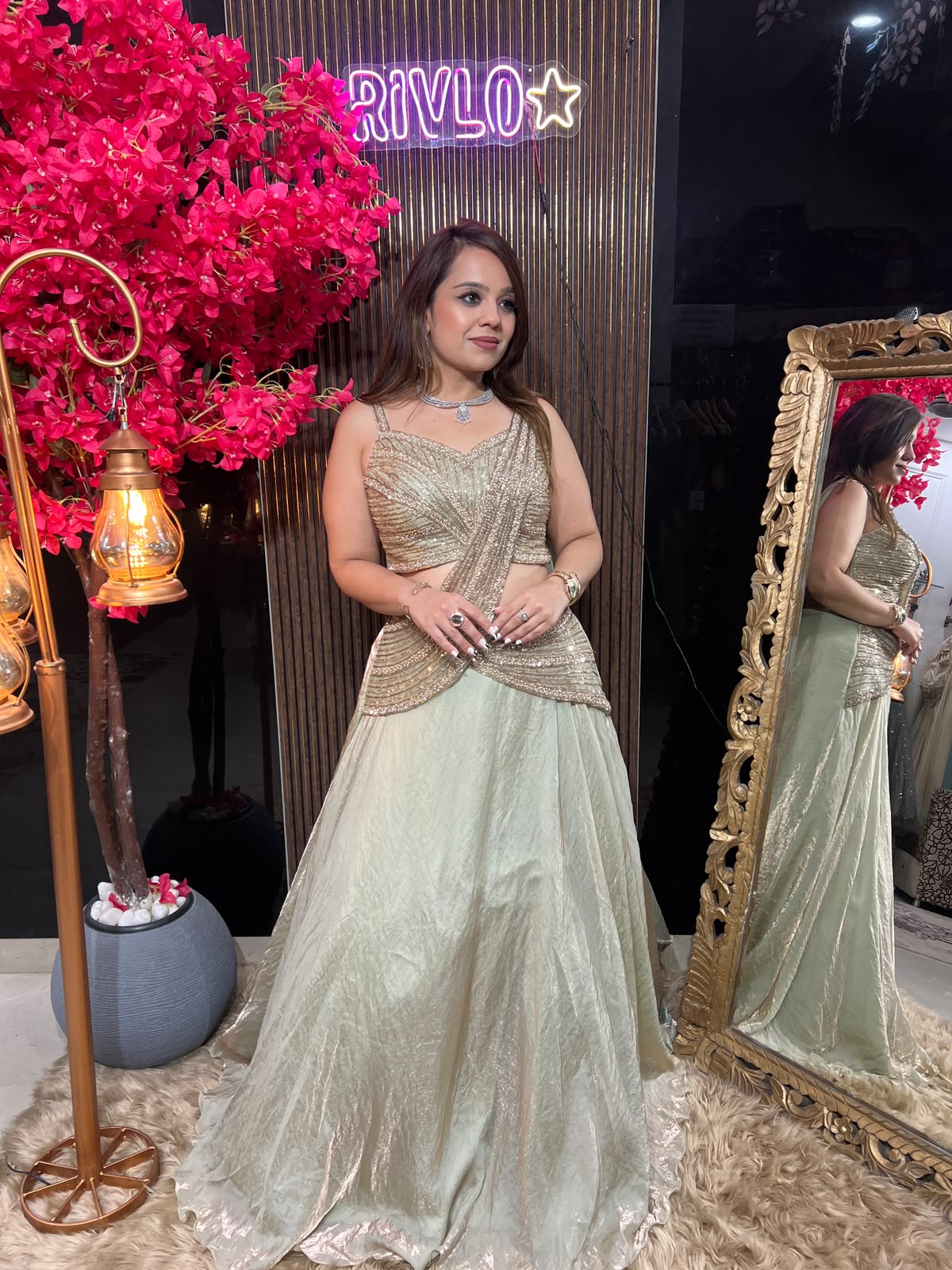 Mint Green Drape Lehenga Set AC103
