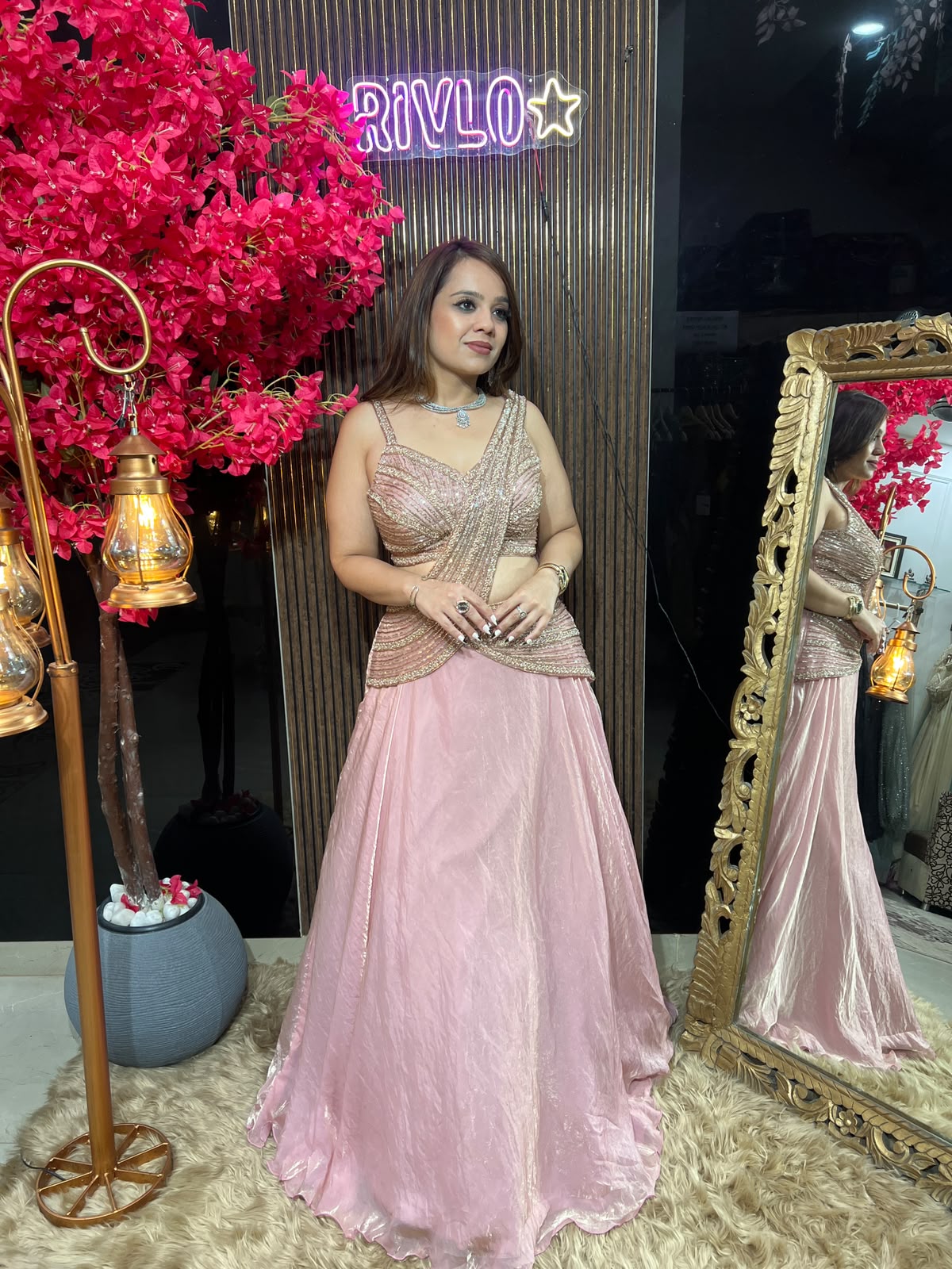 Blush Pink Drape Lehenga Set AC104
