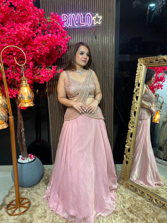 Blush Pink Drape Lehenga Set AC104