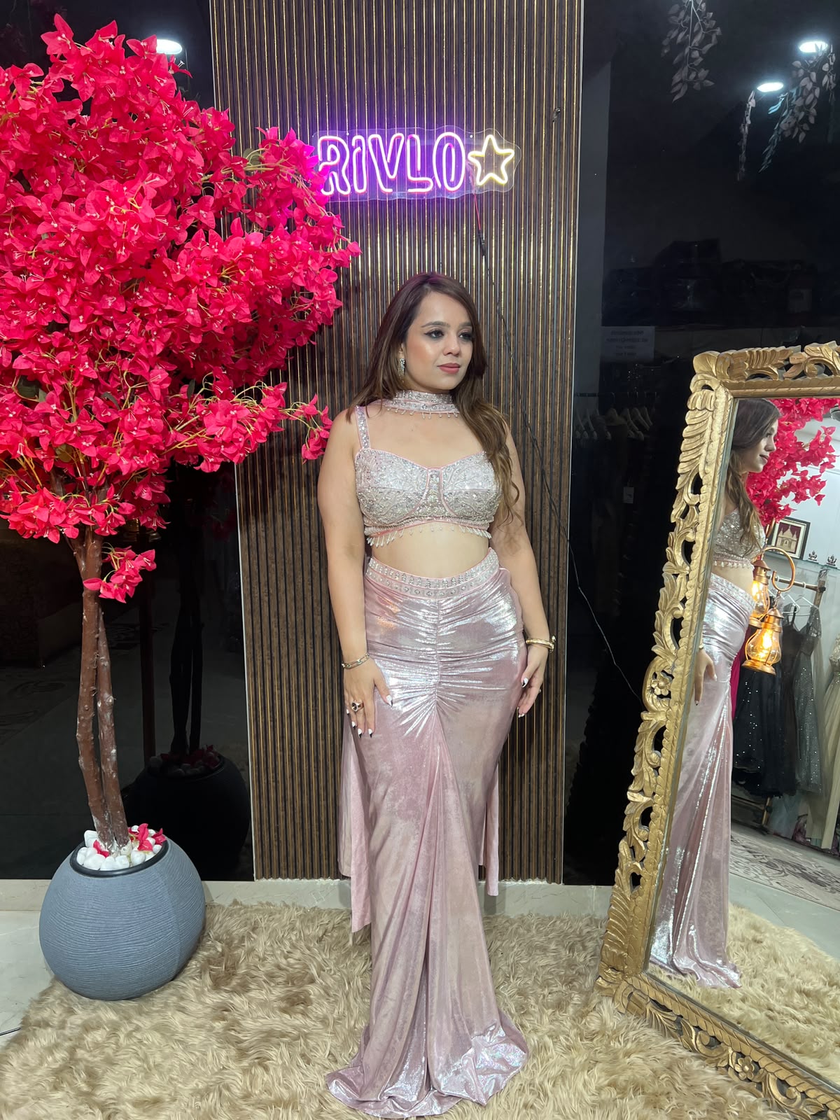Blush Pink & Silver Metallic Mermaid Skirt Set RC614