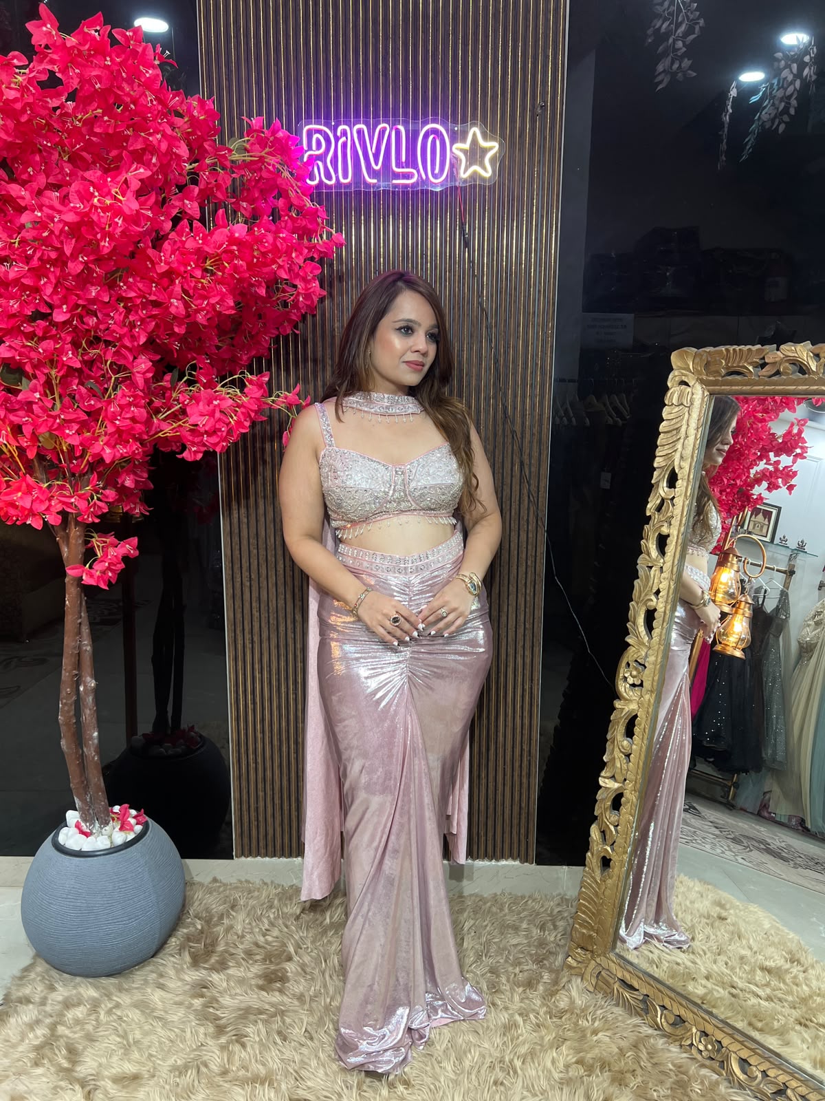 Blush Pink & Silver Metallic Mermaid Skirt Set RC614
