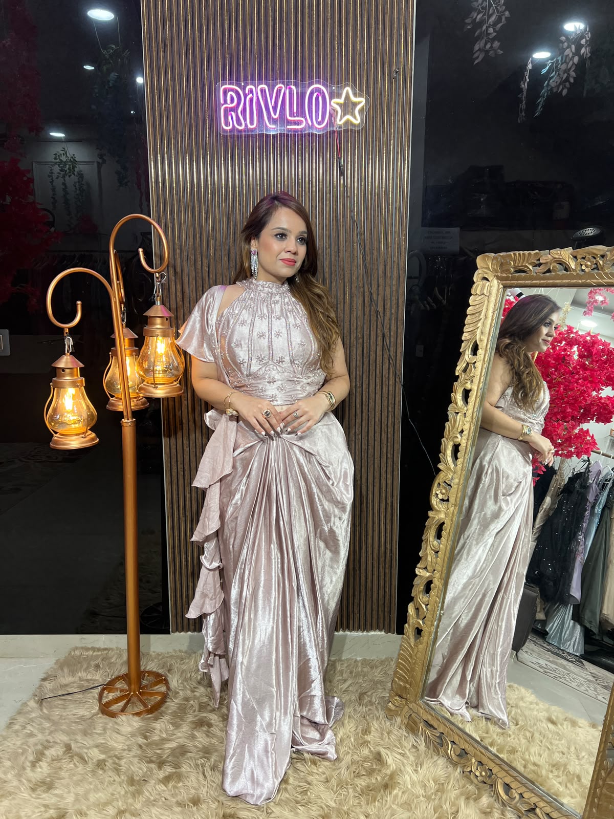 Baby Pink Serpentine Embellished Drape Set✨ RC552