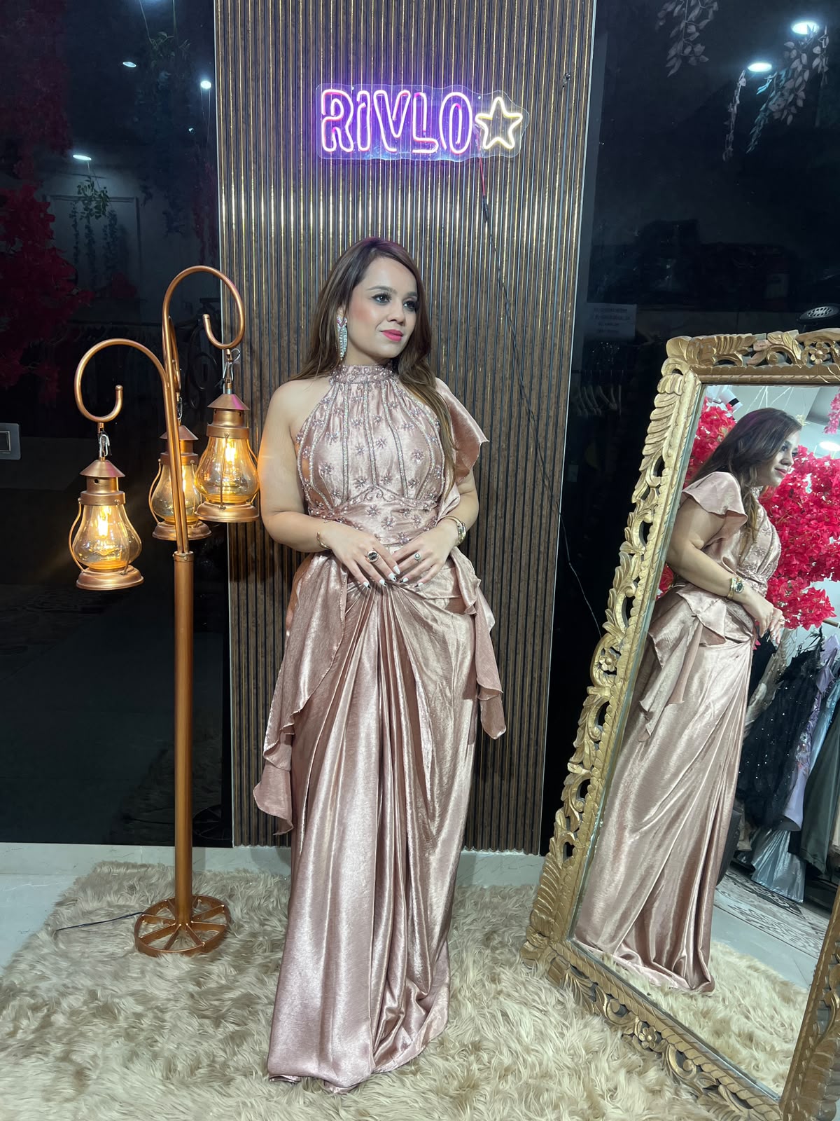 Ivory And Rose Gold Serpentine Embellished Drape Set ✨ RC553