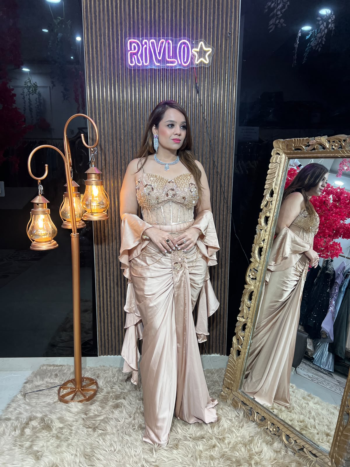 Golden Draped Corset Saree RC622