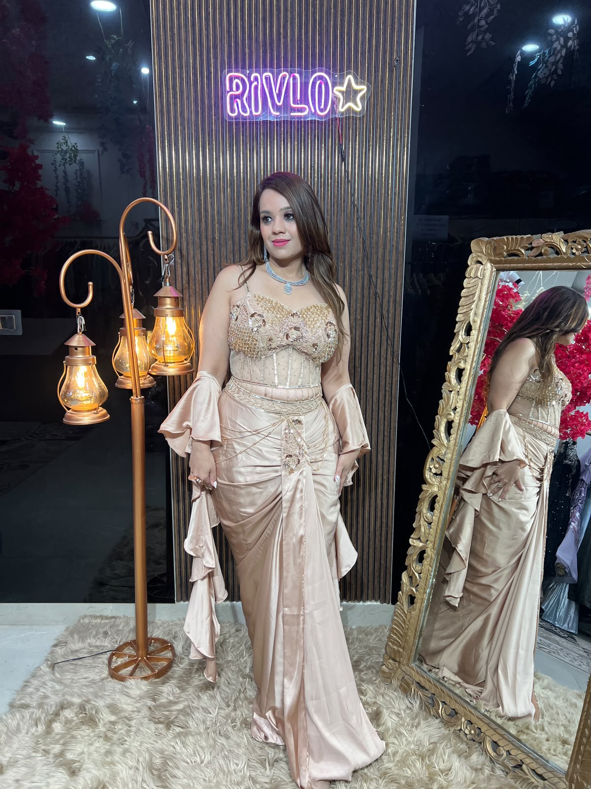 Golden Draped Corset Saree RC622