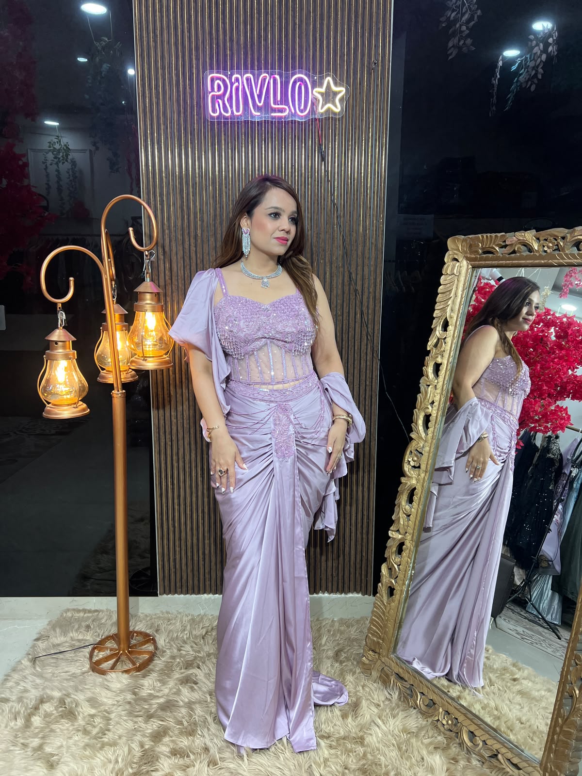 Lavender Draped Corset Saree RC624