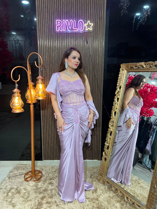 Lavender Draped Corset Saree RC624