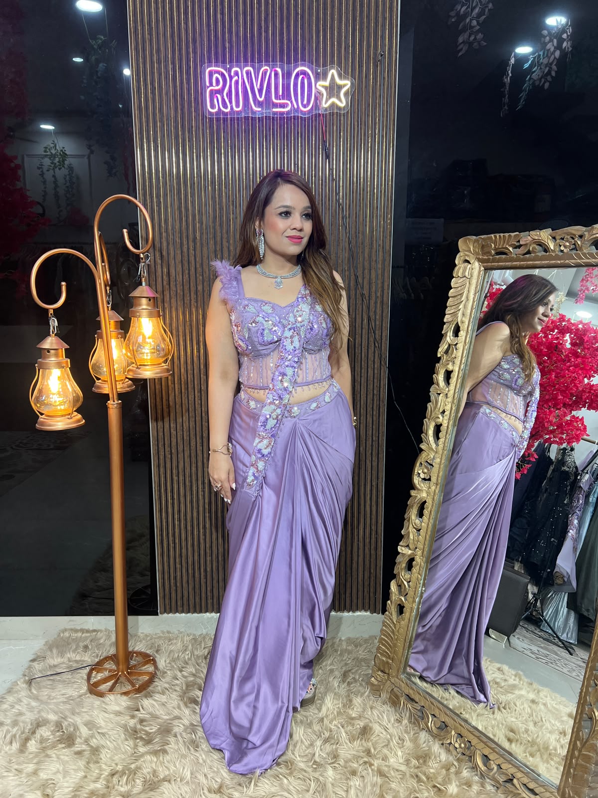 Lavender Heavy work drape with guitar dupatta RC620