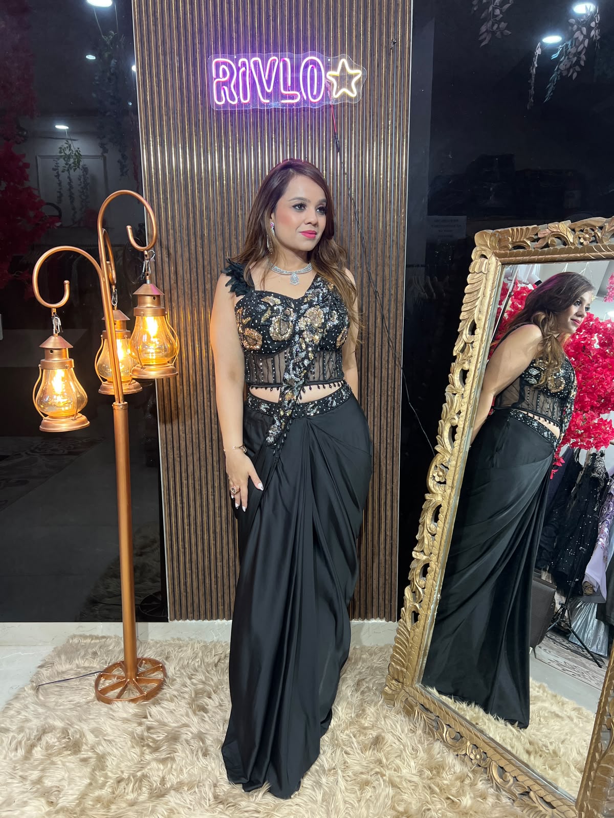 Black Heavy work drape with guitar dupatta RC619