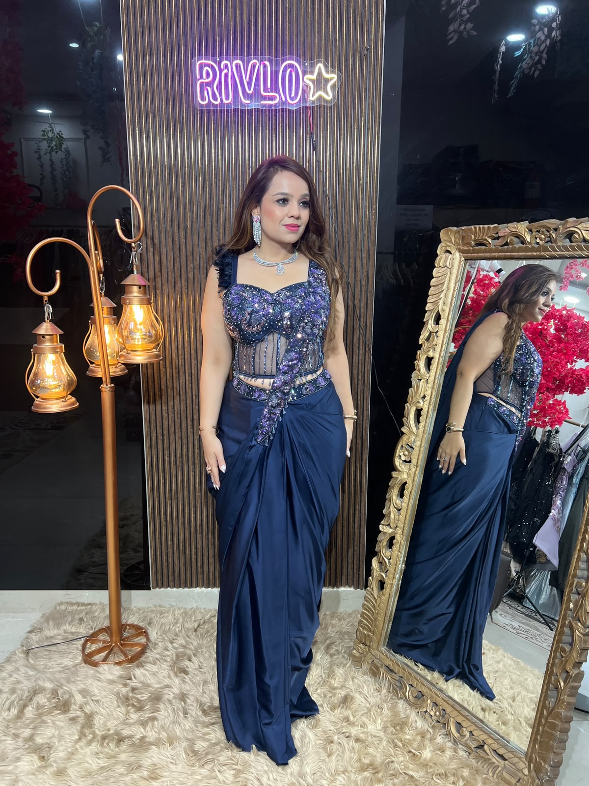 Blue Heavy work drape with guitar dupatta RC625