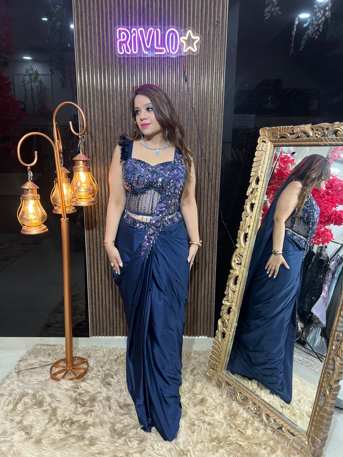 Blue Heavy work drape with guitar dupatta RC625